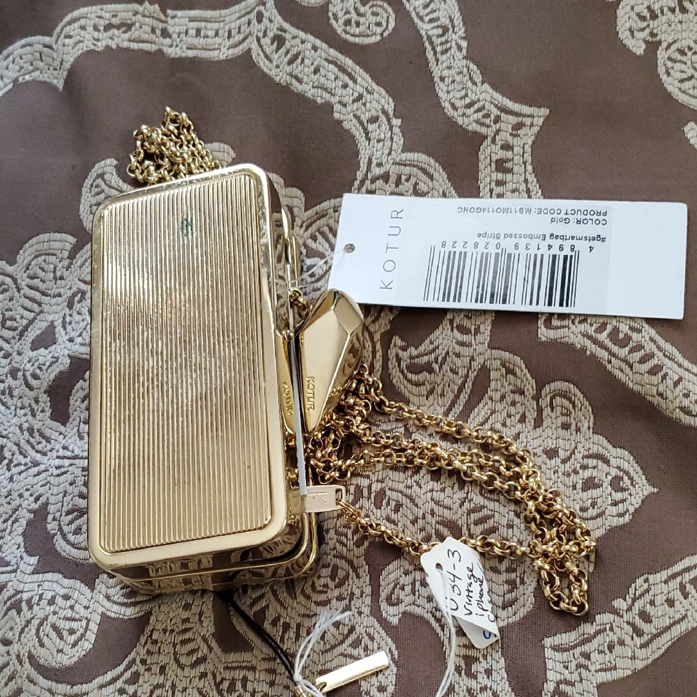 Kotur Gold Box Clutch with Chain / Vintage Phone Case